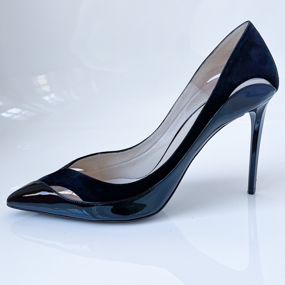 Giorgio Armani Black Patent Leather Suede Pump Heels Size 9.5 EU 39M X1E533 - Picture 10 of 12